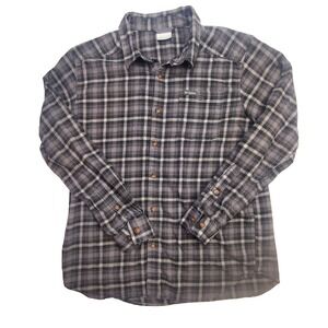 Columbia Flannel Shirt Men's Large Gray Plaid Long Sleeve Collared Button-Up